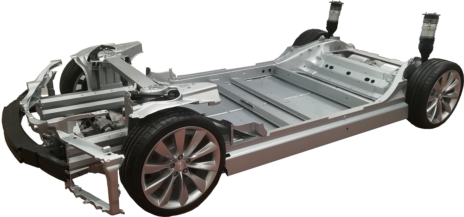 Tesla Model S chassis with battery pack